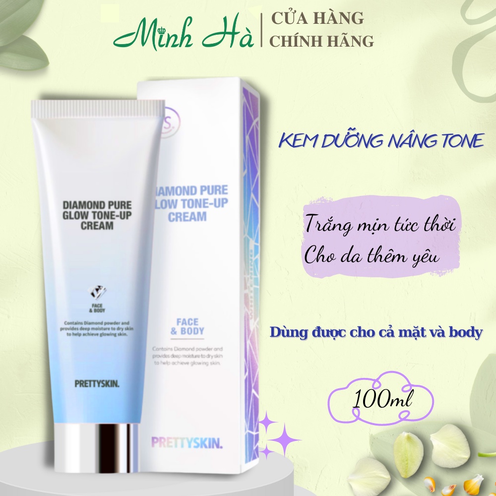 Kem dưỡng nâng tone Prettyskin Face &amp; Body Diamond Pure Glow Tone Up Cream 100ml cho da sáng mịn