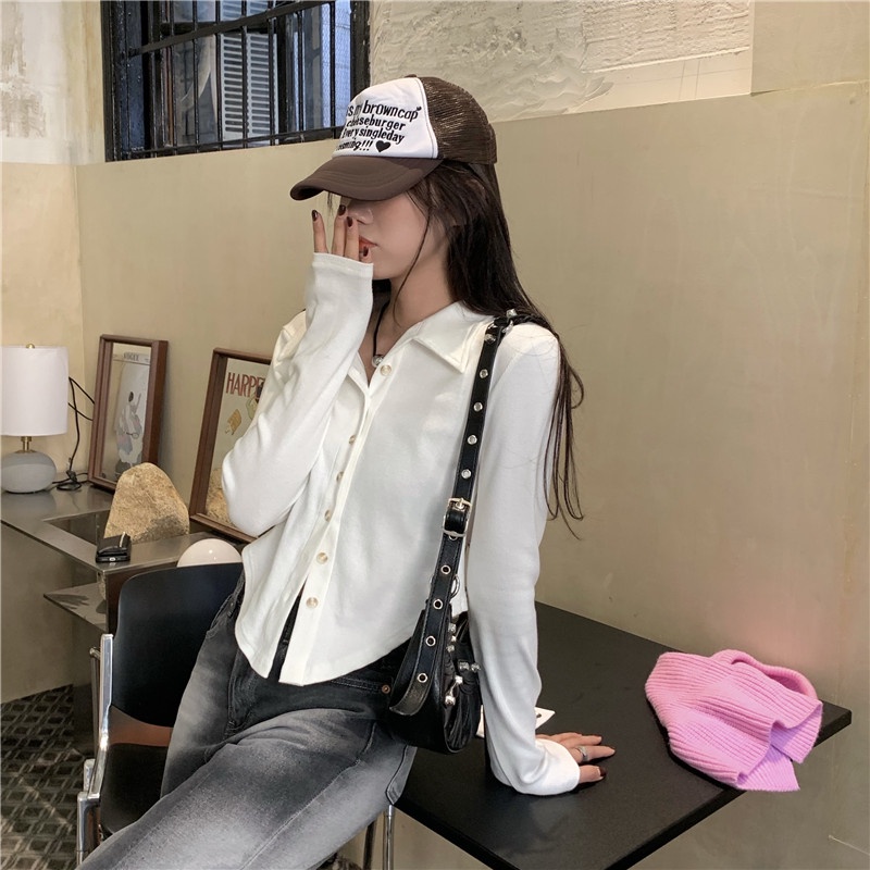 Áo sơ mi nữ tay dài cổ bẻ ôm dáng thanh lịch thời trang phong cách Hàn Quốc | BigBuy360 - bigbuy360.vn