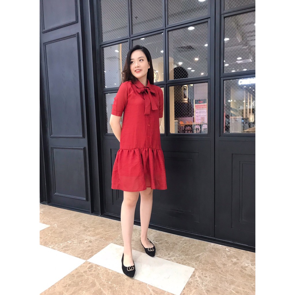 Váy Bầu suông | Đầm bầu thiết kế Dáng đuôi cá nơ cổ vải Tơ - Size M/L/XL