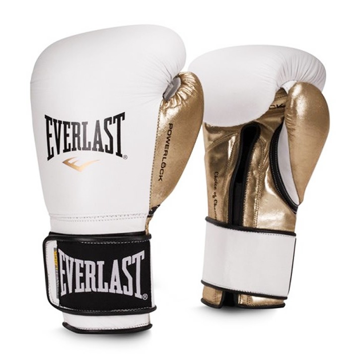 Găng tay boxing Everlast Powerlock Hook &amp; Loop Training chính hãng - Trắng