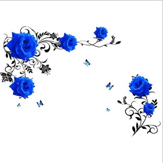 Decal dán tường - Hoa Hồng Xanh 3D ( 2 tấm )