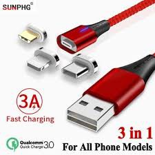 Cáp sạc từ hít nam châm 2 đầu Android và iPhone 360 độ dây dù