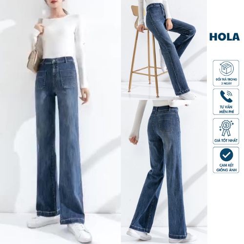 Quần bò nữ  Quần nữ ống vẩy hai túi vuông ốp ngược phong cách Hàn Quốc ulzzang HOLA C7