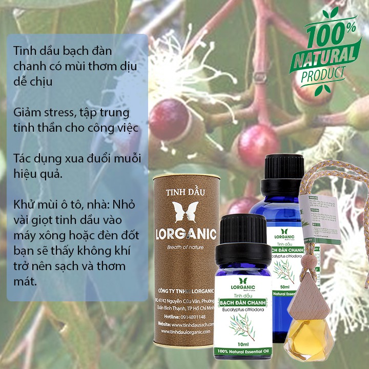 [FREE SHIP 50K] Combo 3 loại tinh dầu sả chanh + bạch đàn chanh + bưởi chùm Lorganic (10ml x3)