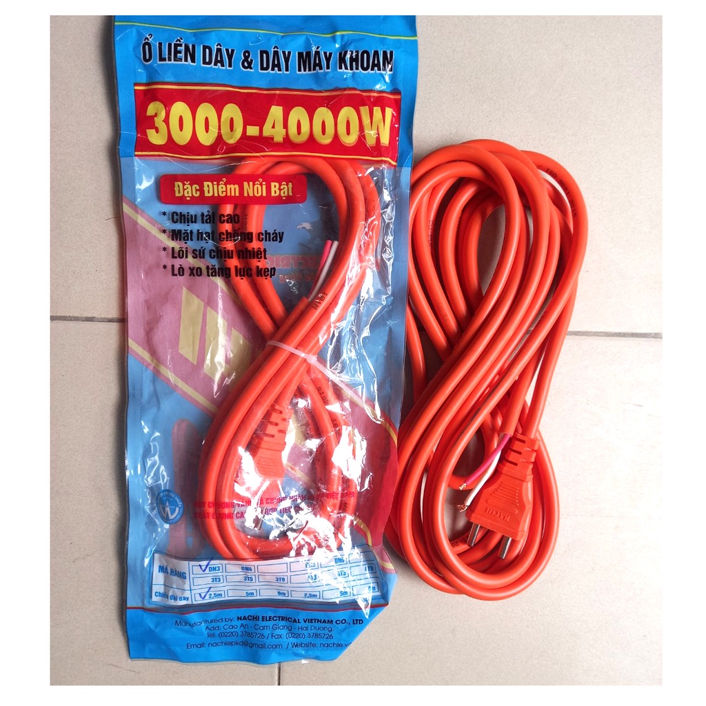 Dây nguồn máy khoan Nachi DN3 chịu tải 3000-4000W 2.5m