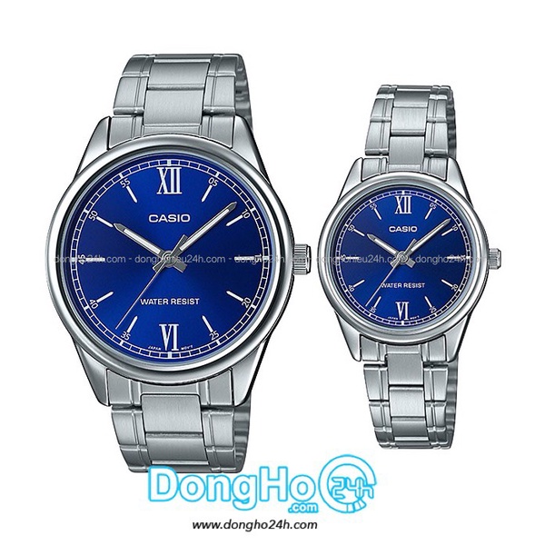 Đồng Hồ Cặp Đôi Casio MTP + LTP-V005D-2B1 Dây Kim Loại.