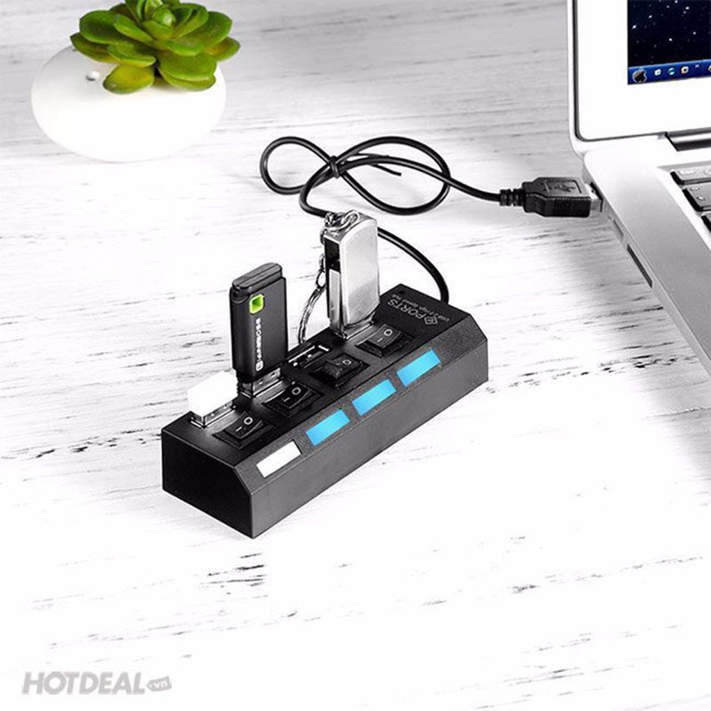 Cổng chia USB 4 cổng - Màu đen - Có công tắc - Bảo hành 6 tháng