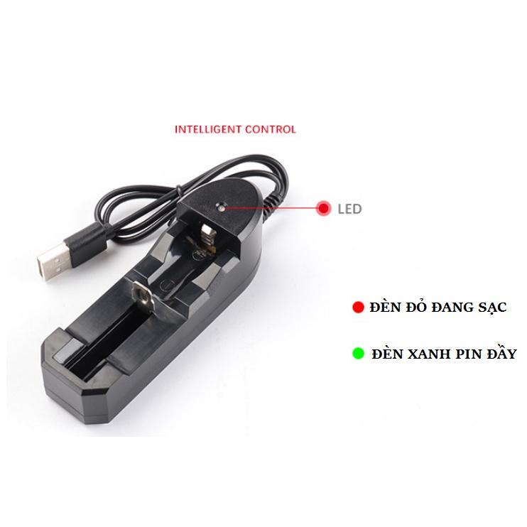 Bộ sạc pin Li-ion 3.7V cổng USB có đèn báo, tự ngắt khi đầy và Pin sạc 18650 dung lượng 3000 mAh và 4200 mA