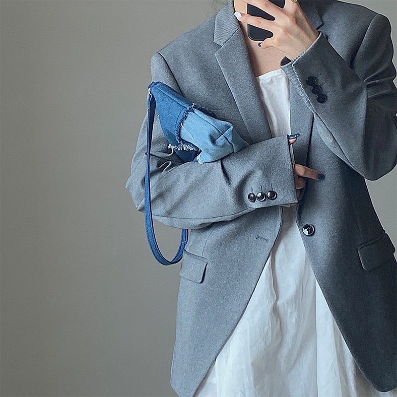 Túi Xách Đeo Dưới Cánh Tay Chất Liệu Denim Phối Màu Tương Phản Thời Trang Mùa Hè 2022 Mới Cho Nữ