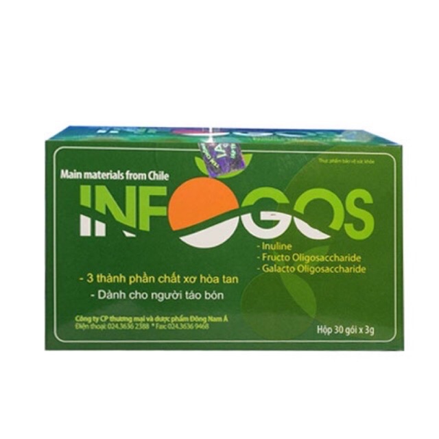 INFOGOS - Gói bột cung cấp chất xơ, hỗ trợ giảm táo bón, rối loạn liêu hóa dùng được cho trẻ em và phụ nữ có thai