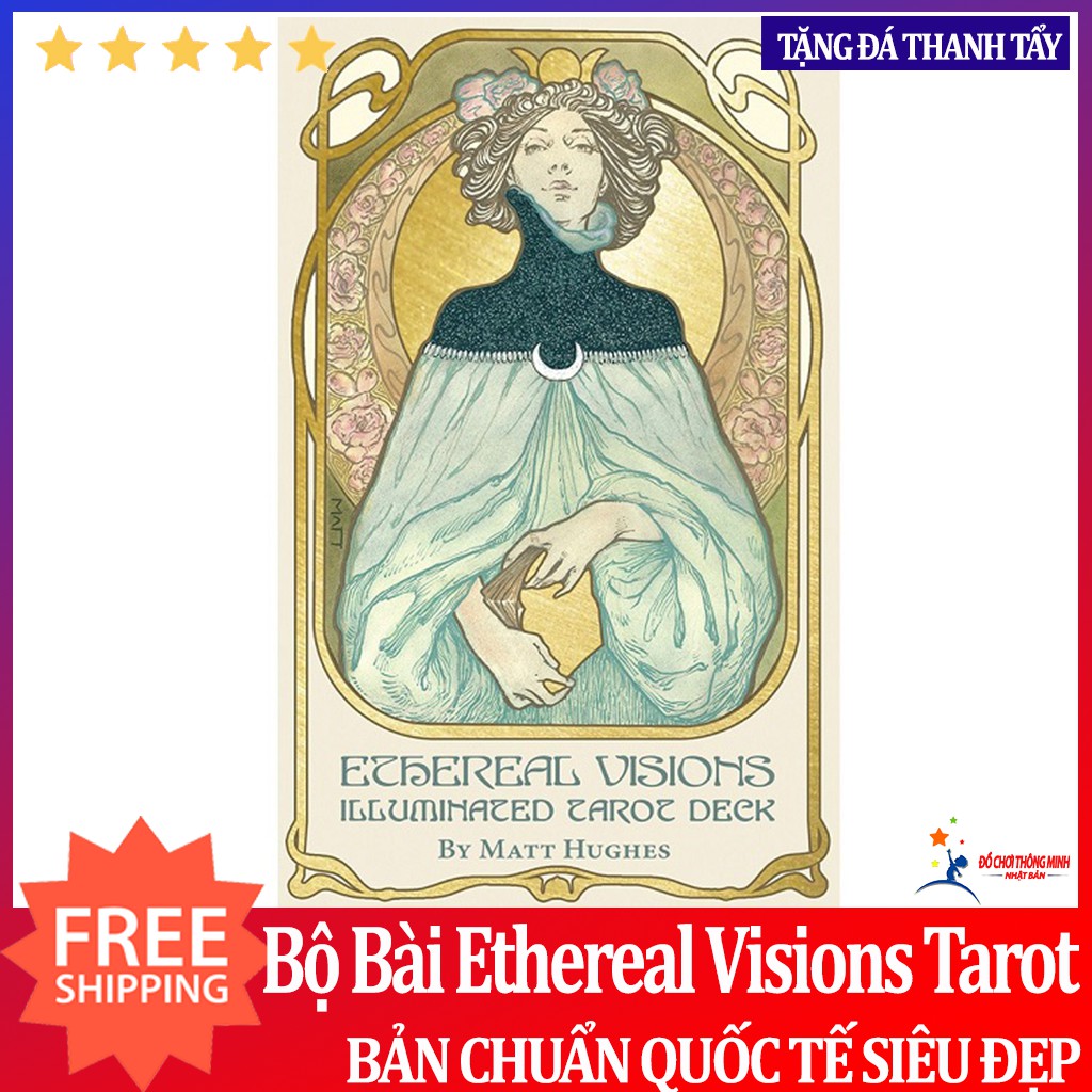 Bài tarot ethereal visions illuminated tarot cao cấp tặng thảm, túi đựng bài tarot, đá thanh tẩy