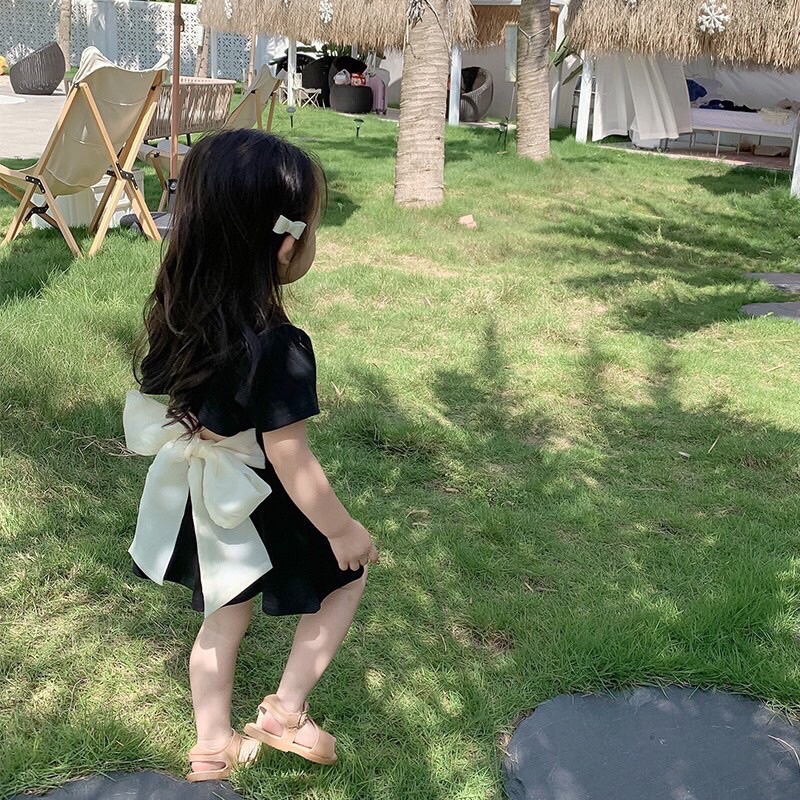 Sét váy cotton tàu khoét lưng kèm nơ bản to cho bé gái từ 8-20kg💋