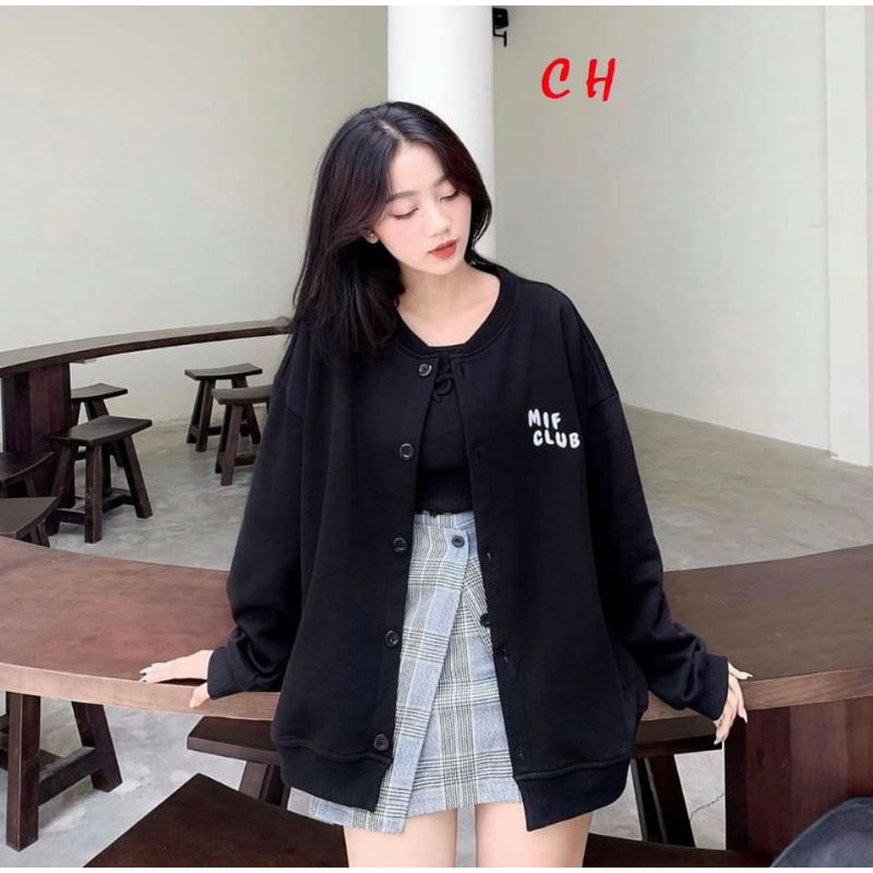 áo cadigan mif clubchât nỉ bông có cúc dọc áomàu đen trắng tímphong cách hàng quốc