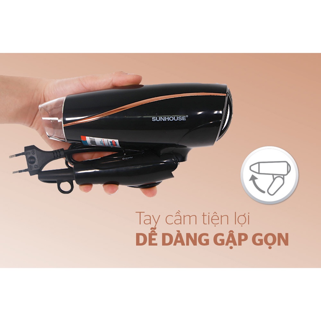 Máy Sấy Tóc Công Suất Lớn 3 Chế Độ Gió - Máy Sấy Tóc Sunhouse SHD2306 Đen