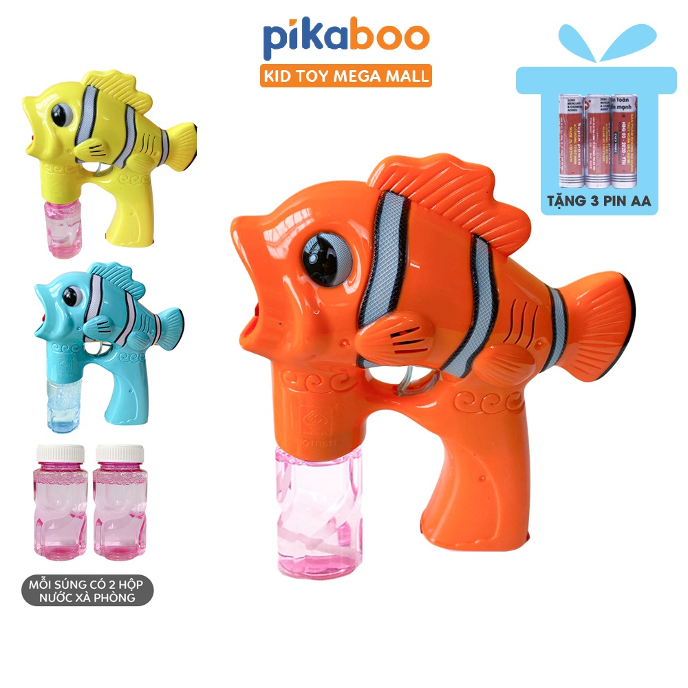 Súng đồ chơi bắn bong bóng xà phòng Pikaboo hình con cá đáng yêu được sản xuất từ nguyên liệu an toàn cho bé