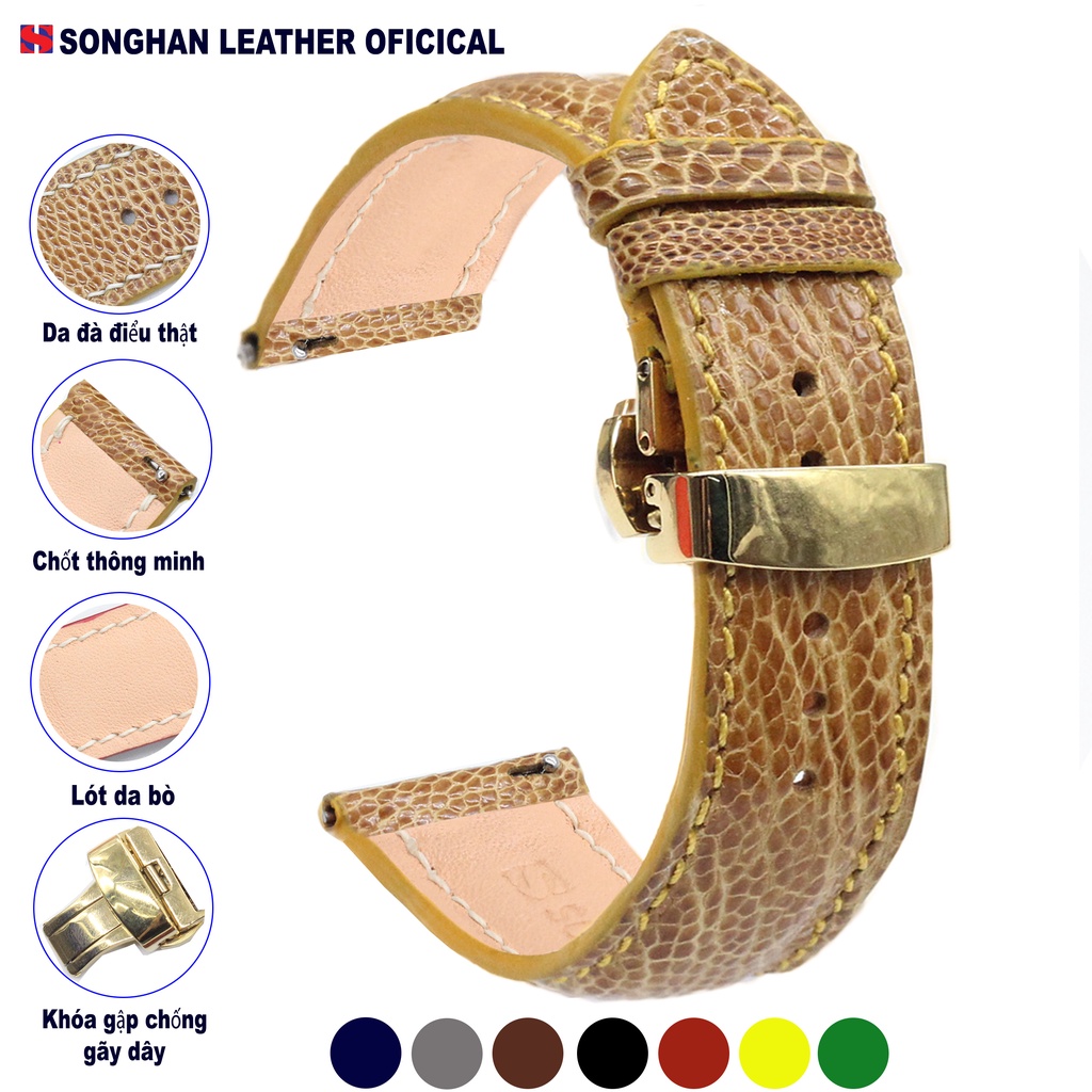 Dây Da Đồng Hồ Đà Điểu Vân Nhỏ Songhan Leather WT06, Dây Đà Điểu Khóa Gập Cao Cấp Gắn Chốt Thông Minh.Bảo Hành 6 tháng
