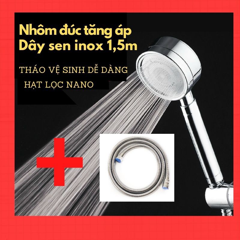 Vòi hoa sen nhôm siêu tăng áp kèm dây sen đẹp