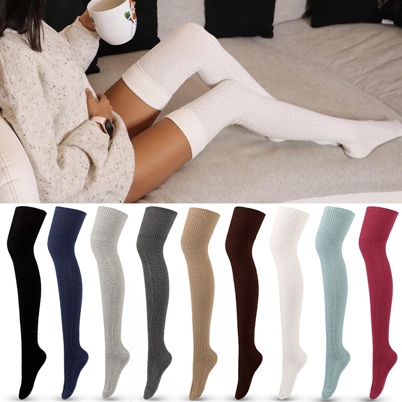 Đôi vớ cao qua gối vải cotton dệt kim màu sắc thời trang sành điệu cho nữ