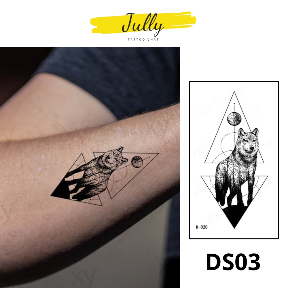 HÌnh xăm dán chó sói mini JULLY Tattoo chất, miếng dán chống nước an toàn bền đẹp, xăm tạm thời 15 ngày