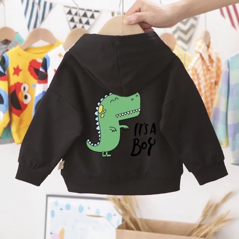 Áo hoodie unisex CON XINH form rộng nỉ nam nữ hình in KHỦNG LONG XANH,áo khoác mùa đông cho trẻ em từ 4 đến 8 tuổi