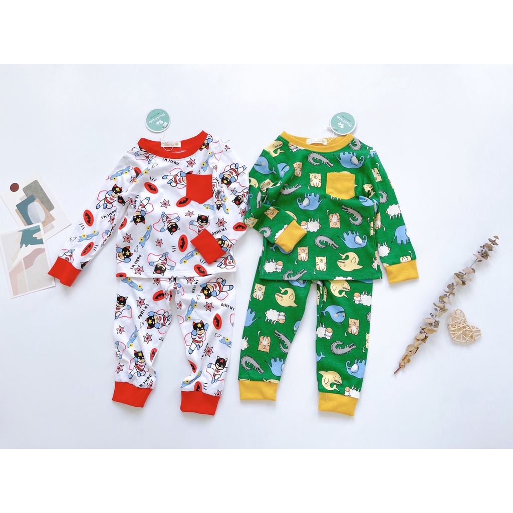 (8-22kg)Bộ cotton dài bo Miwoo Kids cho bé họa tiết dễ thương(ảnh thật 100%)