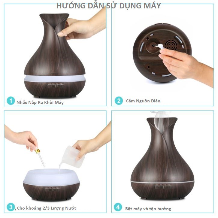 Máy xông tinh dầu phòng ngủ Tulip 550ml - AROMA DIFFUSER chính hãng - kèm remote