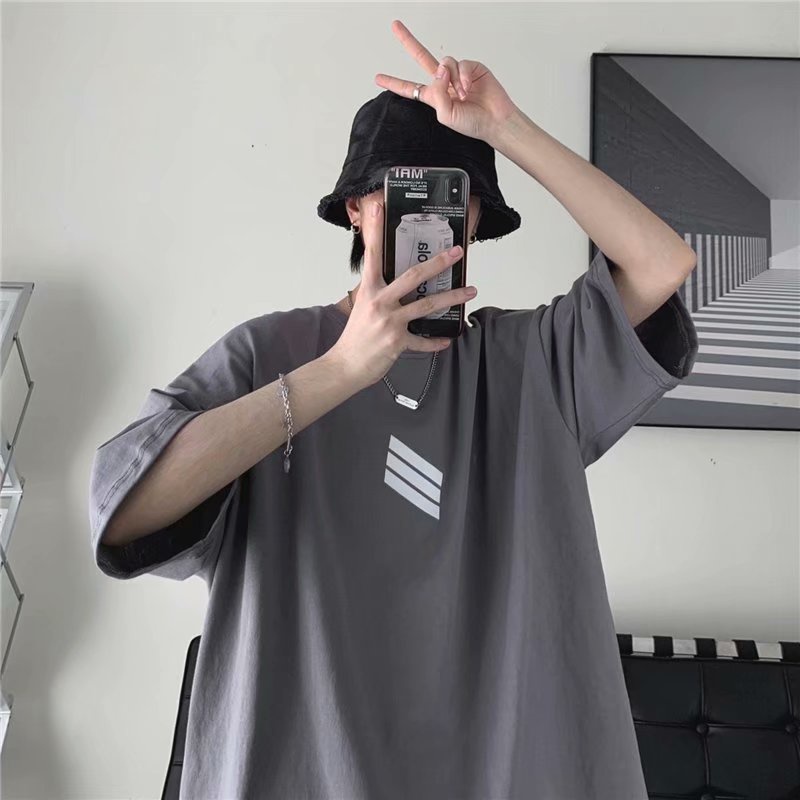 Áo thun tay ngắn cổ tròn dáng rộng in họa tiết thời trang phong cách Hàn Quốc dành cho nam