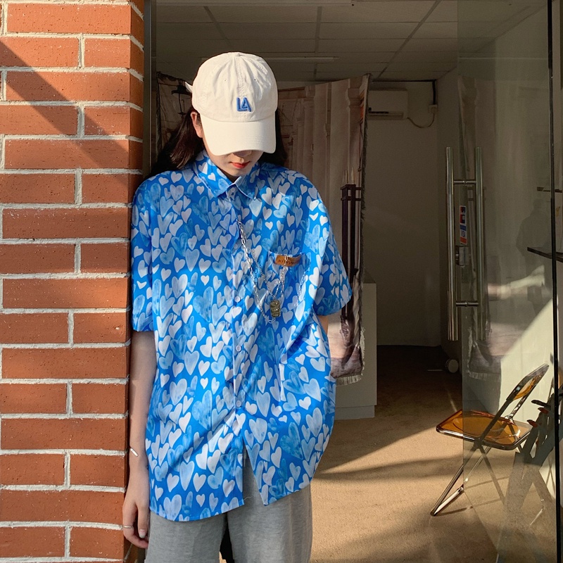 SUXI Áo sơ mi tay ngắn dáng rộng in thời trang mùa hè phong cách Hàn Quốc cho nữ