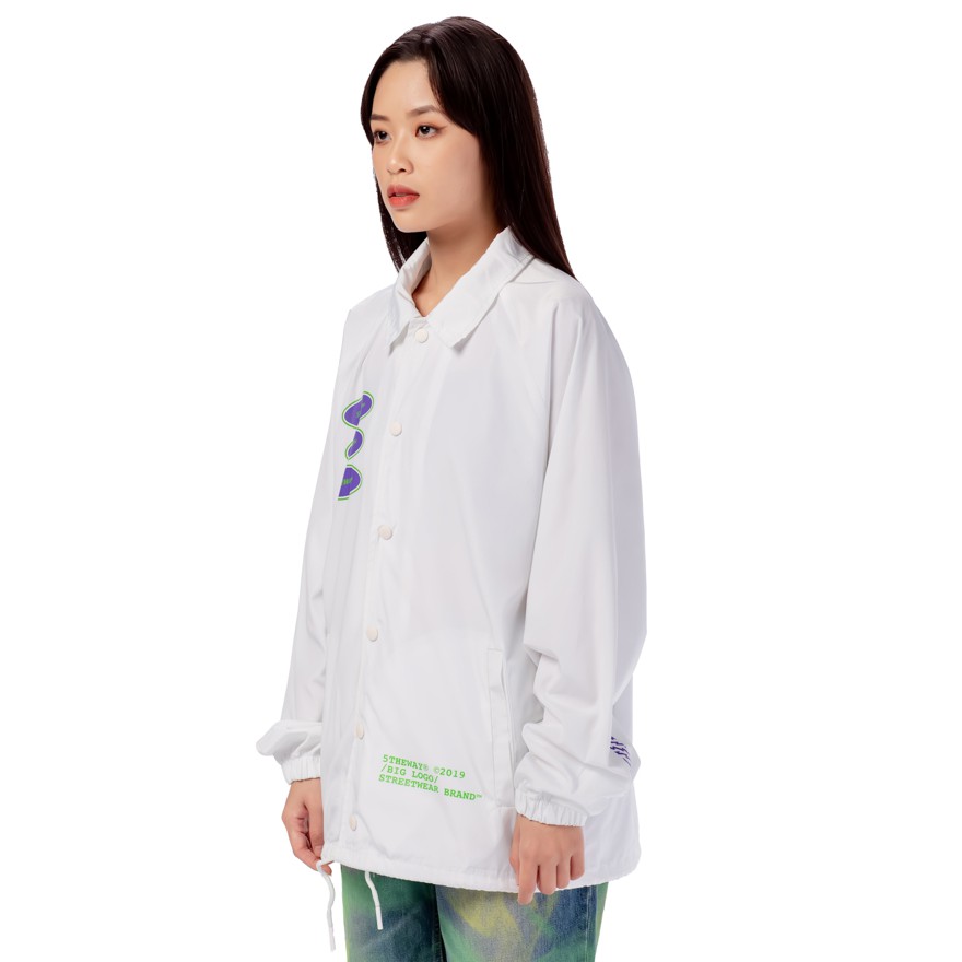 5THEWAY® /oval/ COACH JACKET™ in WHITE aka Áo Khoác Dù Trắng