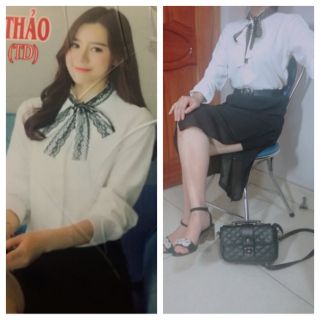 Áo sơ mi cột nơ ren