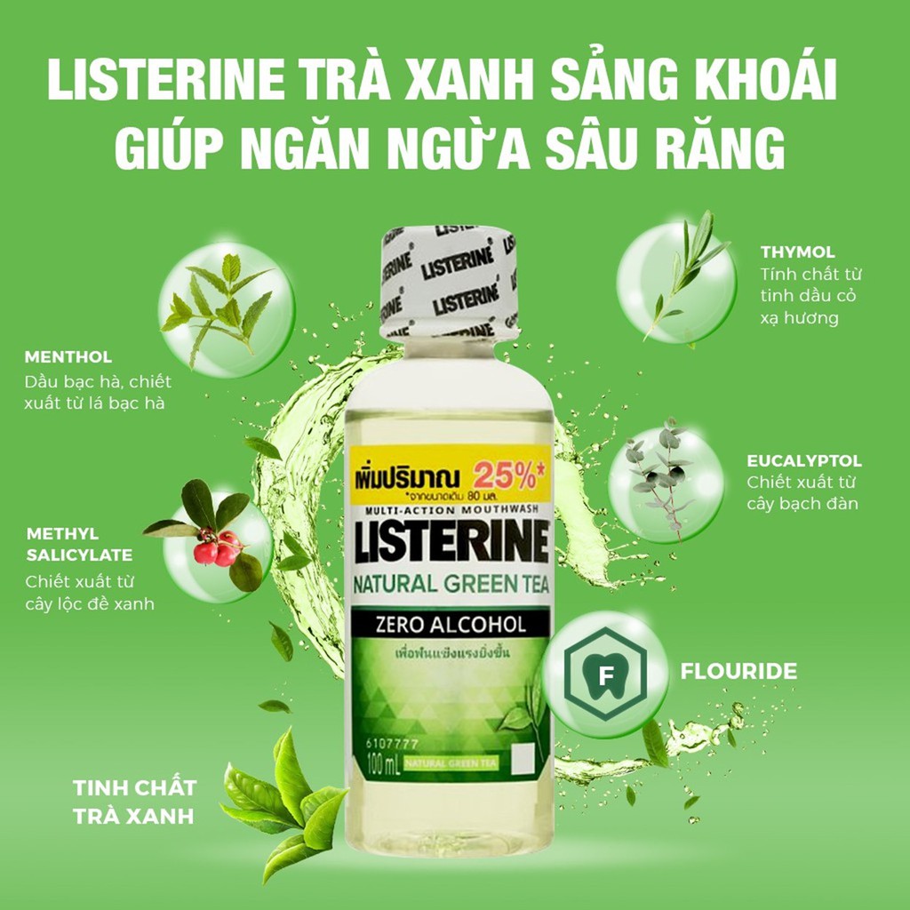 Nước Súc Miệng Listerine Diệt Khuẩn, Giữ Hơi Thở Thơm Mát Listerine 100ml