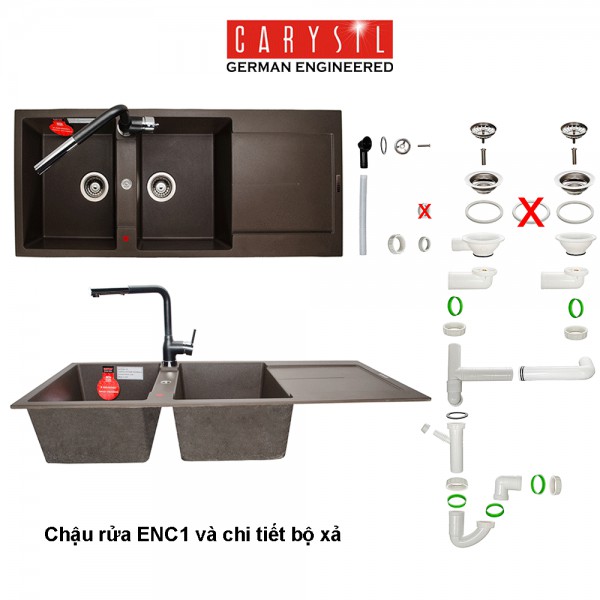 Chậu rửa dá CARYSIL ENC1, công nghệ Đức, bảo hành 05 năm