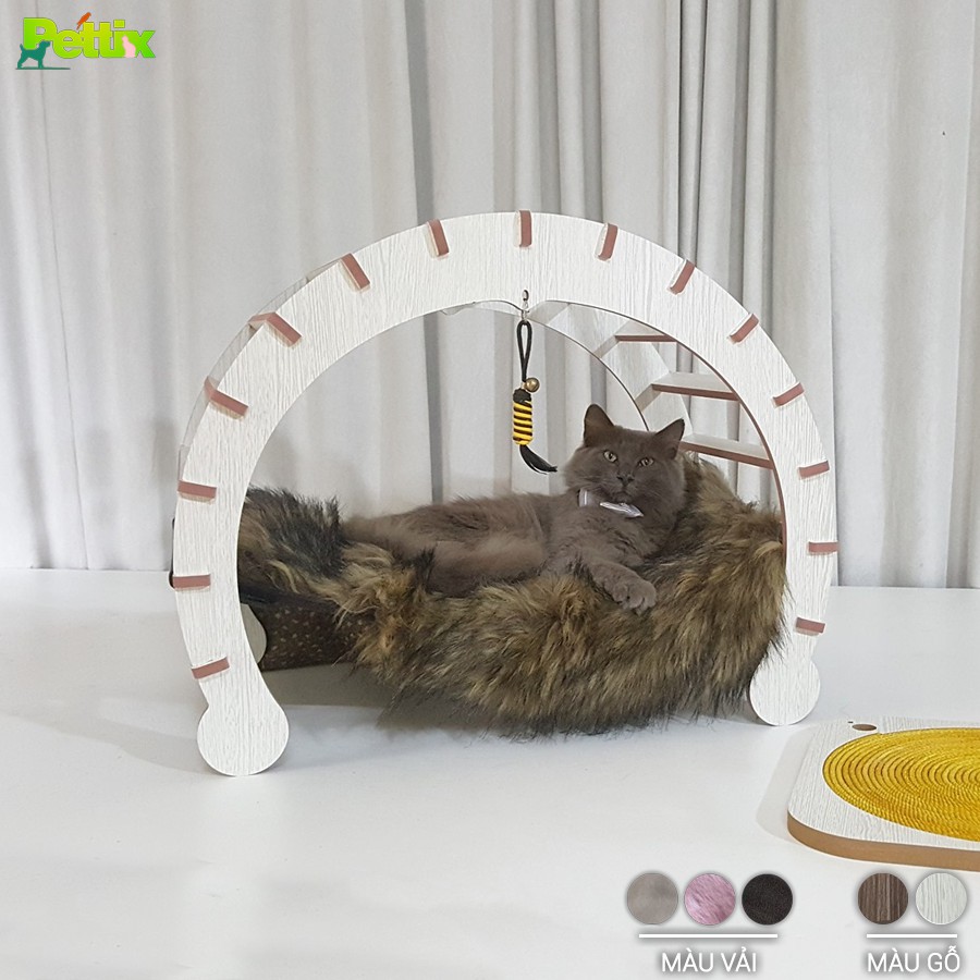 😸 |Hình thật+video Mèo| Giường võng Mặt trăng lắp ghép cho mèo bằng gỗ và vải da lộn. Bao 1 đổi 1, Bảo hành.