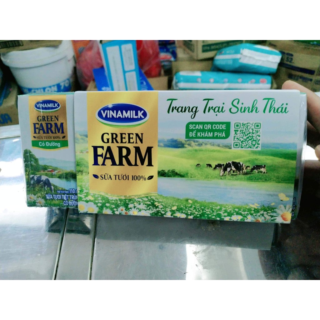 Sữa Tươi Tiệt Trùng Green Farm Cao Cấp VINAMILK 110ml có đường, ít đường date mới