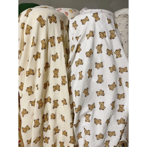 vải xô muslin cao cấp mềm mịn hình con gấu teddy béo đáng yêu
