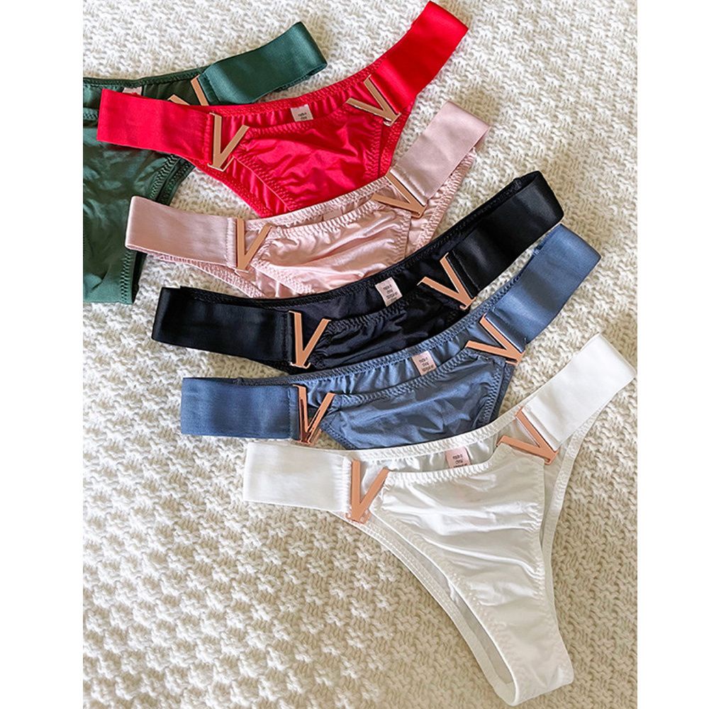 Quần lót lưng thấp hình chữ T trang trí khóa kim loại hình chữ V nâng mông mềm mại nhiều màu sắc quyến rũ cho nữ