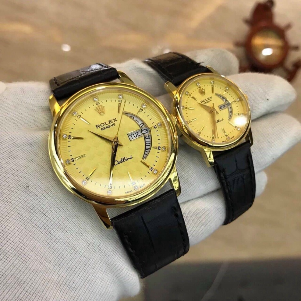 Đồng Hồ Cặp Đôi RoLex Sapphire R031 Mặt VÀNG Máy Pin Nhật Chống xước Tuyệt Đối