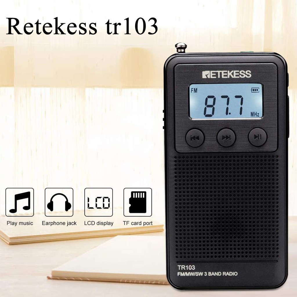 Radio bỏ túi Retekess TR103 AM SW FM mini kỹ thuật số hỗ trợ thẻ TF tích hợp màn hình LCD có đèn nền có thể sạc lại