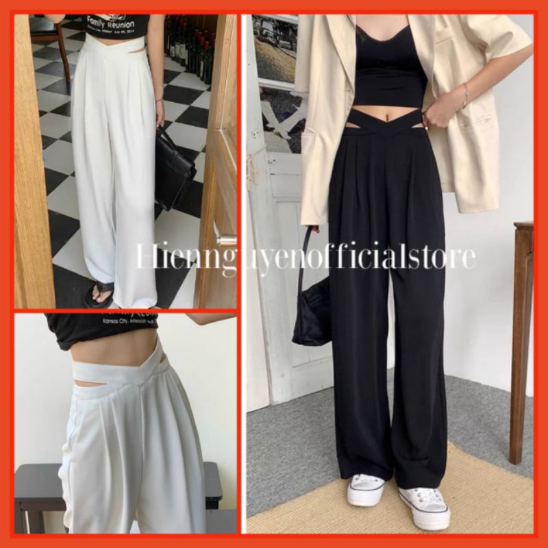 Quần ống rộng tuyết mưa đan chéo nữ, chất tuyết mưa 2 da mềm mịn, có size M và L, clothes ullzang hack dáng