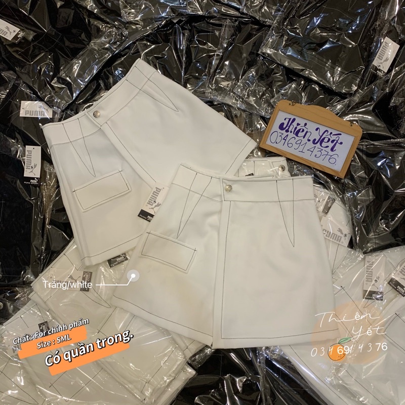 Quần short GIẢ VÁY CHỈ NỔI kiểu nữ cạp cao xếp lệch// Thiên Yết