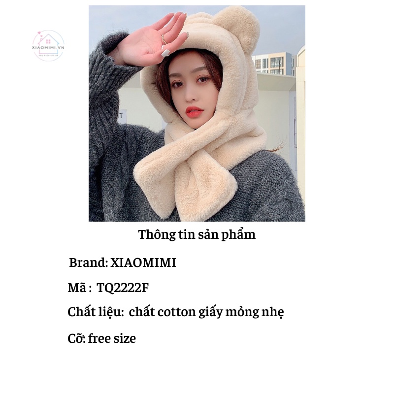 Mũ lông thỏ tai gấu ulzzang Hàn Quốc kèm khăn quàng cổ 2 in 1 Xiaomimi TQ2222F