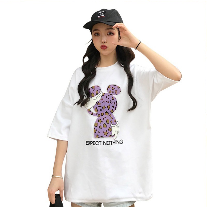 Áo Thun Nữ Tay Ngắn Dáng Rộng In Họa Tiết Hoạt Hình Phong Cách Hàn Quốc