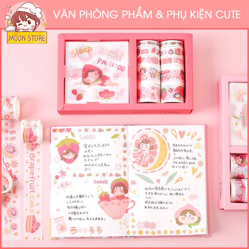 Hộp 10 Washi Tape + Sticker trang trí sổ và đồ dùng mã 152 5sao