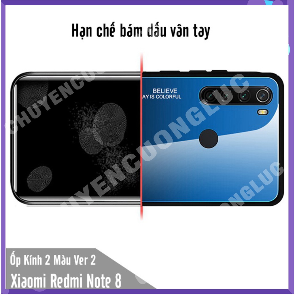 Ốp lưng Xiaomi Redmi Note 8 gương cứng 2 màu Gradient Ver 2 , viền TPU dẻo đen