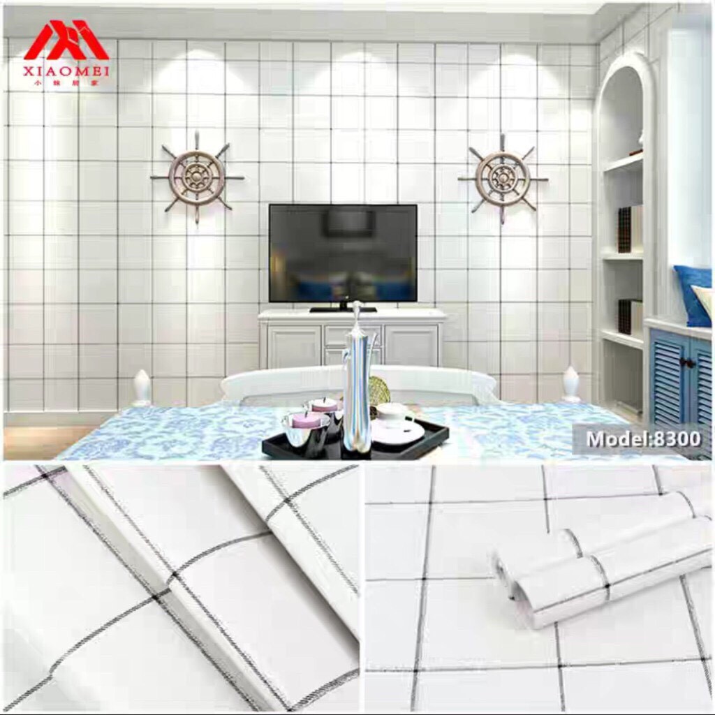DECAL 1m Giấy dán tường khổ rộng 45cm ( có sẵn keo ) - vuông bự trắng kẻ đen ELL177 | BigBuy360 - bigbuy360.vn