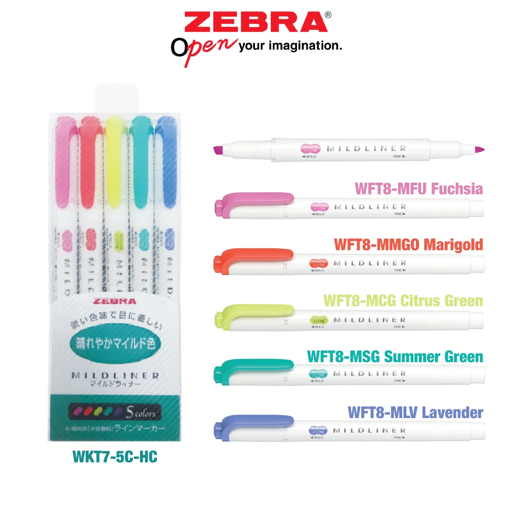 Viết Dạ Quang Mildliner Zebra - Nhật Bản - SET 5 [Chính Hãng]