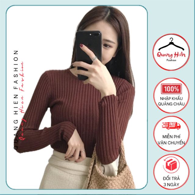 Áo len tăm Quảng Châu cổ tròn lông cừu siêu mềm freesize MS210