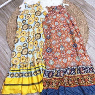 Bán sỉ đầm maxi cổ yếm hoạ tiết thổ cẩm siêu xinh