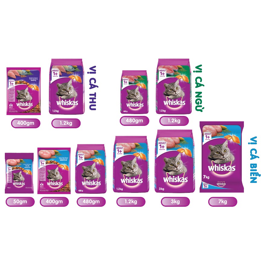 WHISKAS® Thức ăn cho mèo lớn dạng hạt vị cá biển 3kg (1 túi)