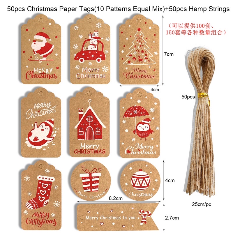 set 10 tag Christmas Gift trang trí Noel, Giáng sinh kèm dây